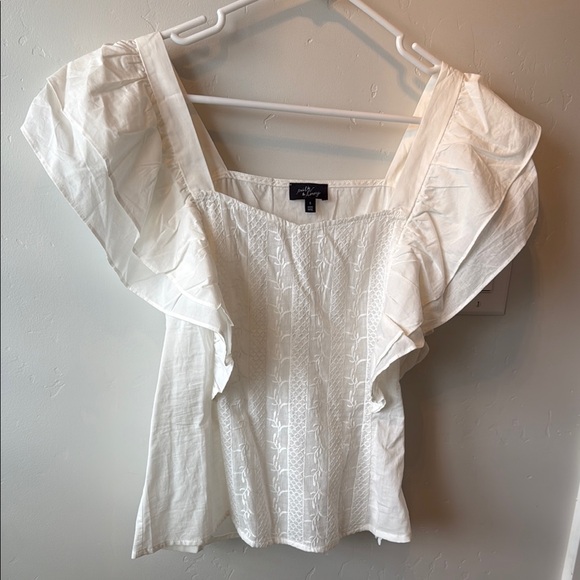 White Ruffled Cap Sleeve Blouse - Picture 2 of 4